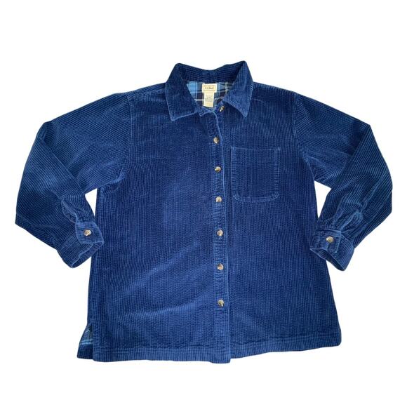 Vintage L.L. Bean Corduroy Button Shirt Jacket Blue Flannel Lined Shacket Medium - Picture 1 of 4